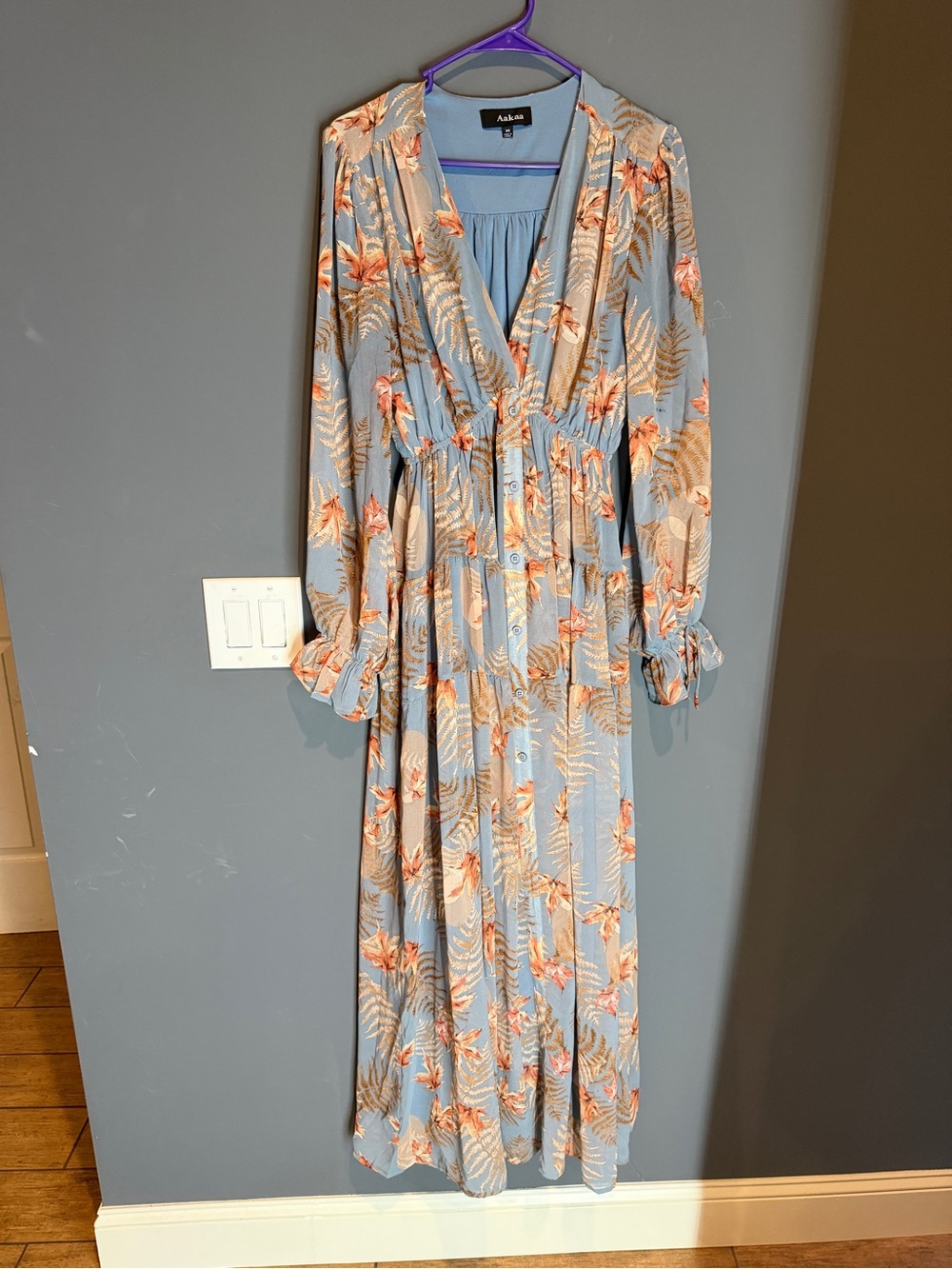 Long Sleeve Floral Blue Maxi Dress- Red Dress Boutique - Like New - Picture 2 of 11